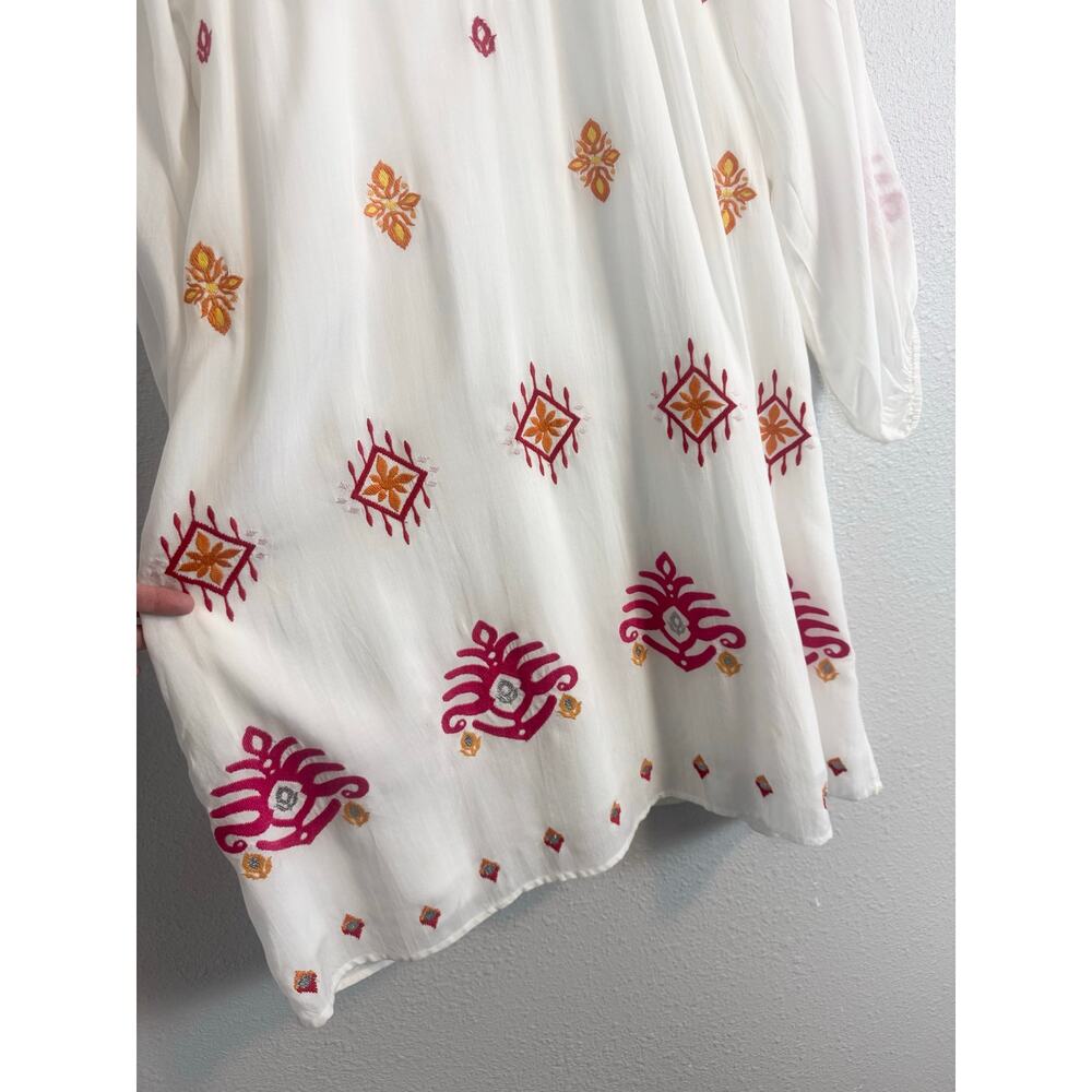 HiHo Alisha Embroidered Boho Dress White Rayon Peasant Large - Picture 4 of 8